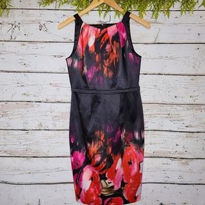 Tahari • Pink and Red Watercolor Floral Dress
